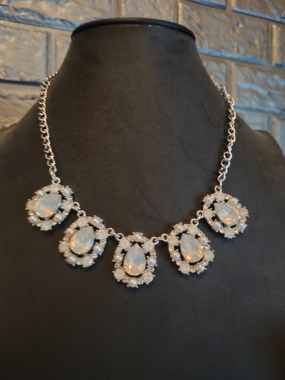paparazzi Silver-Tone White Opal Teardrop Statement Necklace